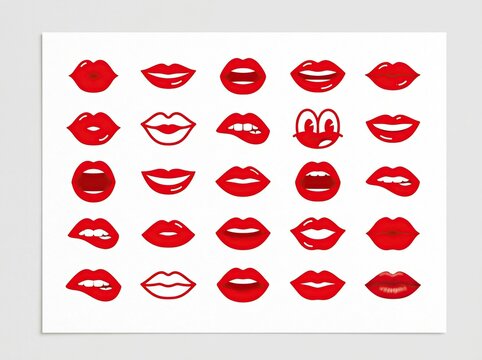 Red Lipstick Lip Shapes on White Background Artistic Makeup Style