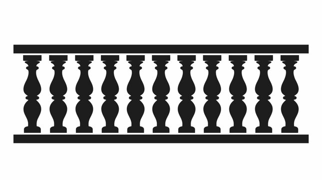 Classic black balustrade silhouette, elegant architectural element with pillars, isolated white background.