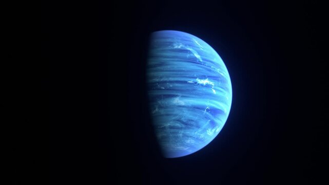 Slow Approach to a blue gas planet high-quality space animation