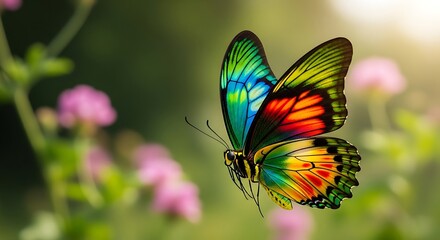 Fototapeta premium Vibrant butterfly with colorful wings in natural outdoor setting