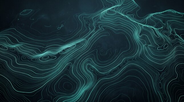 Abstract Green Glowing Topographic Contour Lines Background