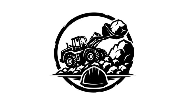 Tractor with mining hard hat icon.