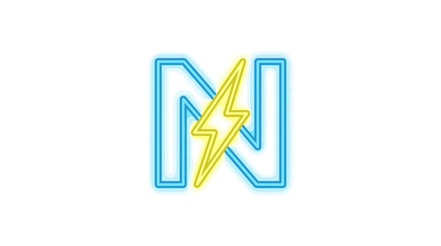 Neon letter M with lightning.