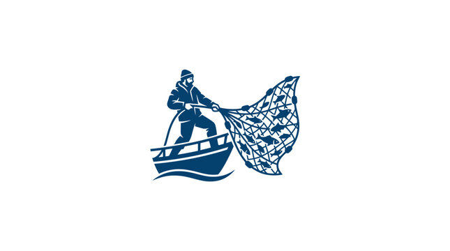 Man holding large fishing net boat.