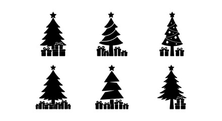 Obraz premium Christmas Tree Icons, Festive Holiday Vector Set, Winter Celebration Gift Graphics