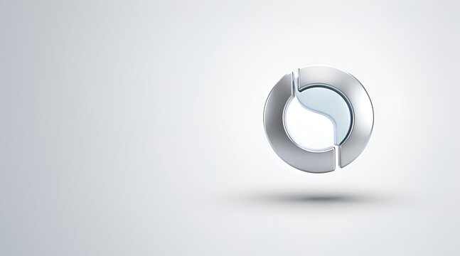 Abstract metallic circular logo design element on a clean light background.