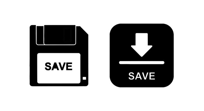 Vector illustration of save icon set, floppy disk and download arrow symbols, vector illustration on a transparent background