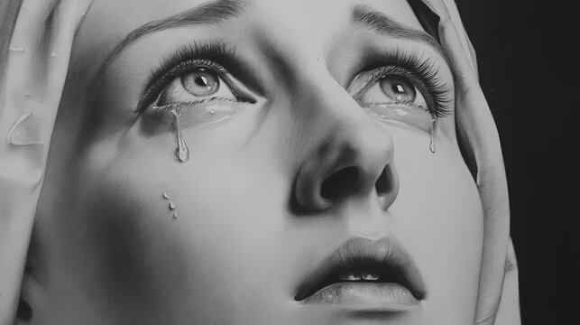 Crying woman statue expresses deep human sorrow.