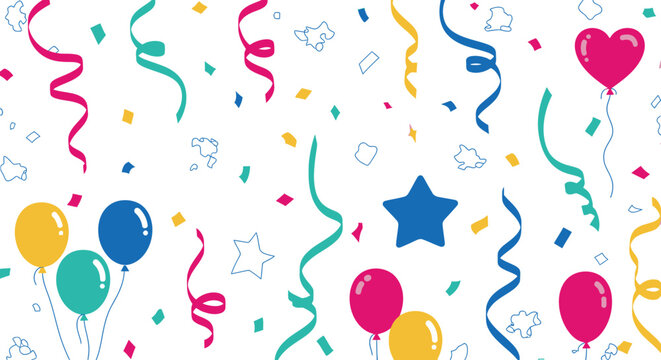 Colorful Party Background with Balloons and Confetti