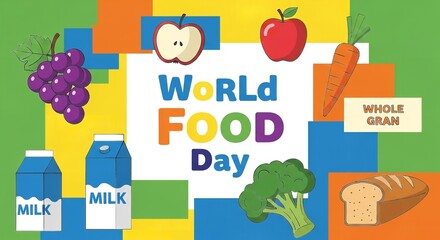 Fototapeta premium World food day flat design graphic elements with healthy food, nutrition