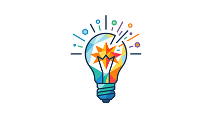 Colorful Geometric Light Bulb Icon with Starburst - Idea, Innovation, Creativity © Duren