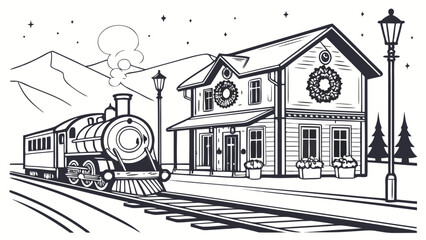 Vintage steam train arriving at christmas station with christmas, locomotive © Khadija