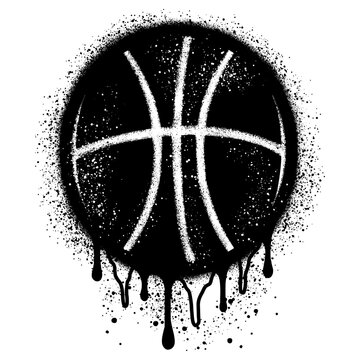 Ball of basketball in graffiti style with black spray paint.
