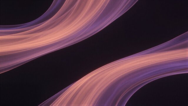 Flowing purple and orange light trails dance against a deep black background.