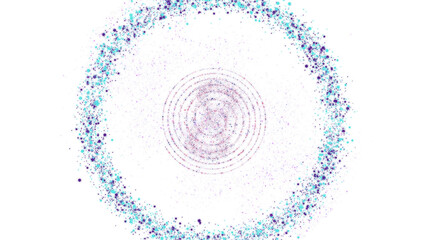 PNG image of Abstract circular particle explosion, blue and purple cosmic dust rings, ethereal energy vortex with swirling geometric lines isolated on Transparent Background © NURUN