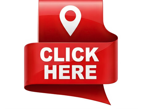 Red click here button isolated on transparent background