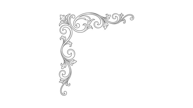Elegant vintage corner ornament with swirling floral motifs in black and white.