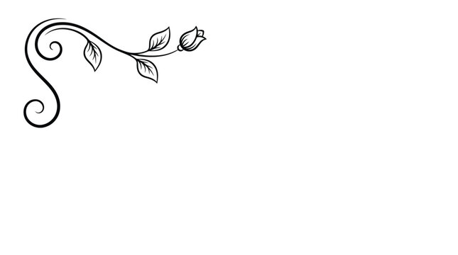 Elegant floral corner design with a rosebud and swirling vines, perfect for invitations.