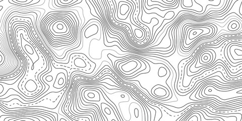 Seamless abstract contour map pattern with black and white flowing lines, representing geographic elevation, liquid terrain motion, and wood grain textures in modern minimalist vector design. © Hasan