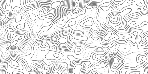 Seamless abstract contour map pattern with black and white flowing lines, representing geographic elevation, liquid terrain motion, and wood grain textures in modern minimalist vector design. © Hasan