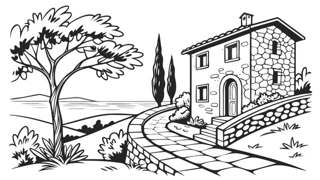 Mediterranean stone house with garden and coastal view landscape mediterranean