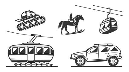 Set of winter transport vehicles and mountain sport icons with transport © khadija