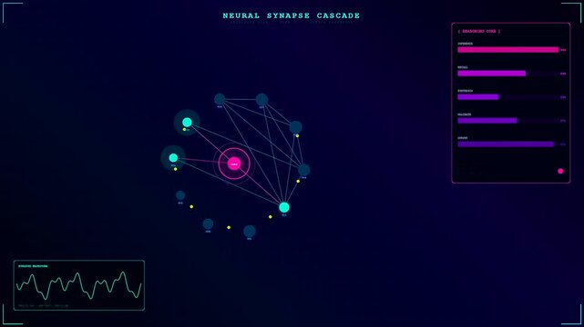 A digital reasoning loop visualization shows nodes expanding in a virtual network sequence to demonstrate computational logic flow across three dark blue interface display screens