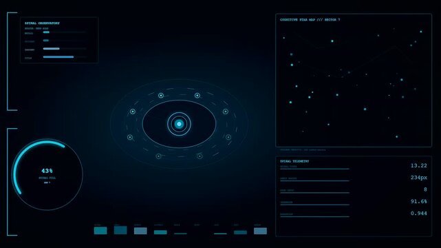a complex reasoning loop sequence pulses inside a dark computer interface showing shifting map data points.