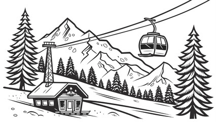Ski resort landscape with cable car and mountain view mountain landscape © TWINS