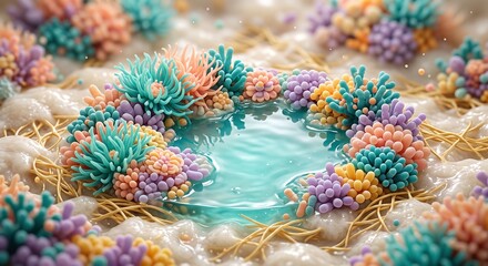 Fototapeta premium Probiotic Coral Reef Microbes In Fermented Dairy Nutrient Landscape