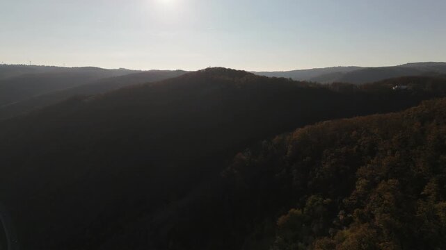 Rhine River Bend Sunlit Forest Ridge Aerial Boppard