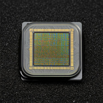Top-down close-up of a high PPI microOLED display module pixel array on substrate