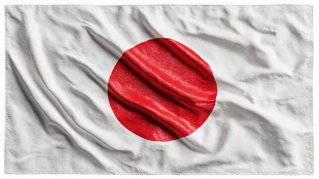 Flag of Japan displays its iconic red circle on a white field while rippling softly to signify the land of the rising sun.