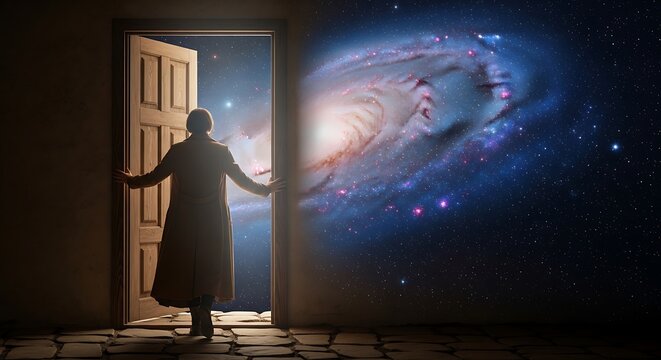 Figure opens door to galaxy view new dimension discovery concept