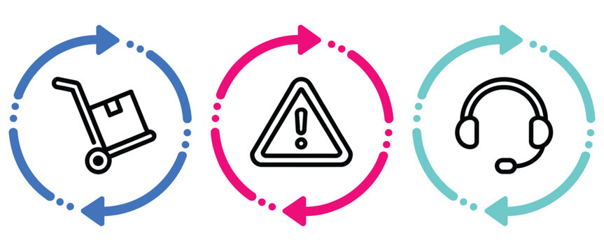 Three service icons with circular arrows representing synchronization, renewal, workflow, maintenance, and business process concepts