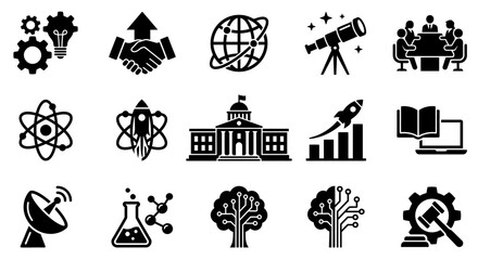 Corporate Black and White Icons Set Featuring Innovation Technology Science Business and Growth Concepts © Mini