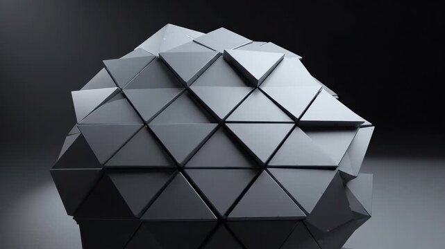 Cinematic 3D motion of modern gray triangles forming a complex geometric pattern with soft shadows and elegant lighting