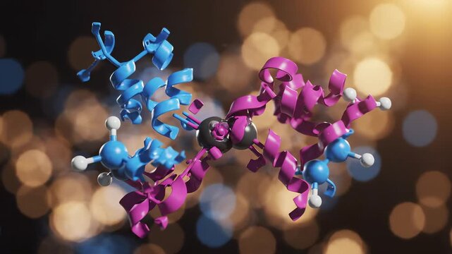 Cinematic 3D visualization of active epidermal growth factor receptor molecular structure with bokeh background and soft lighting