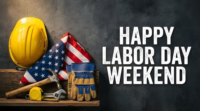 Happy labor day weekend with american flag tools and safety gear