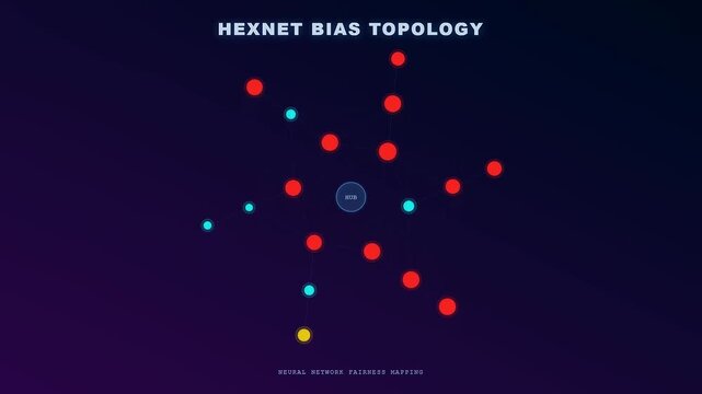 A digital AI Bias Auditing interface animation displays the iterative expansion of a complex network topology visualizing the systematic identification and mapping of algorithmic decision patterns