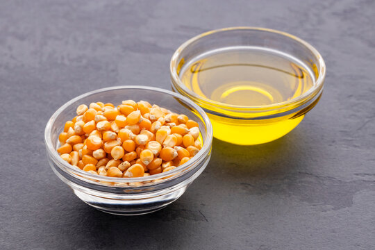 Popcorn kernels and cooking oil preparing snack