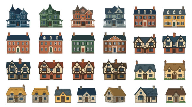 Corporate Collection of Diverse Architectural House Styles for Real Estate Design or Presentation