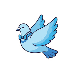Fototapeta premium Blue dove with bow tie, flying, cartoon style