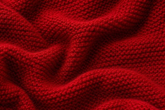 Red knitted fabric texture with soft folds background