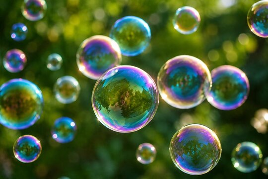 Floating soap bubbles in nature