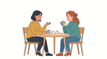 Fototapeta premium Two women friends enjoying coffee and conversation at a cafe table
