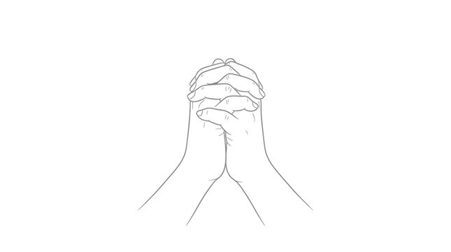 Line Art Illustration of Hands Clasped Together in Prayer or Supplication