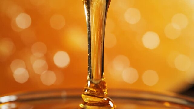 Pure Golden Honey Dripping from a Fresh Organic Honeycomb Macro.
