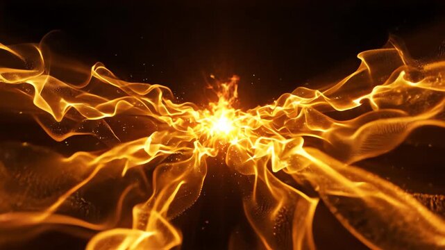 Abstract golden yellow energy waves radiating outwards from a luminous central core symbolizing solar plexus chakra activation and inner strength