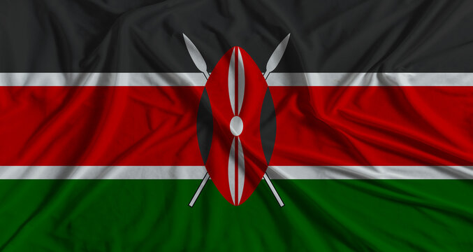 Kenya flag with fabric texture background. National flag of Kenya with cloth texture